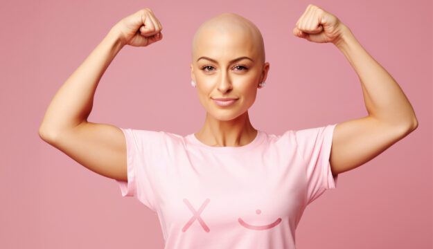 Eine Frau mit Brustkrebs zeigt, wie stark sie ist