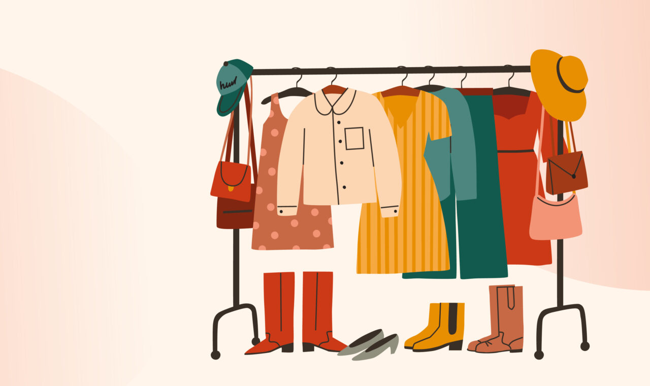 Symbolbild für Second-Hand-Kleidermarkt. Grafik Kleiderständer ©freepic