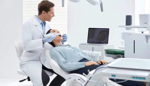 Zahnarzt fertigt digitalen Zahnabdruck von Patienten an ©Rübeling Dentallabor